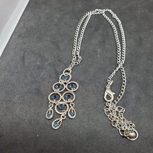 Silver Tone Tiered Blue Rhinestone Necklace Style